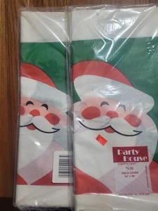 2 Vintage Christmas 54" x 96" Cute Santa Paper Table Cover Party Hour NEW NOS - Picture 1 of 2