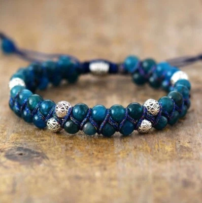 Genuine Blue Apatite Handmade 6mm Beaded Healing Chakra Women Men Bracelet Gifts - Image 1 of 3