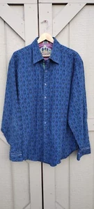 Robert Graham Mens 2XL Blue Embroidered Button Long Sleeve Flip Cuff Shirt - Picture 1 of 14