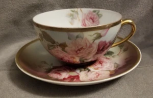 Vintage Thomas Sevres Bavaria Hand Painted Bourbon Rose Floral Tea Cup & Saucer - Picture 1 of 6