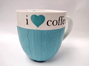 Pfaltzgraff Everyday Mug I Heart Love Coffee Tea 18 oz Ceramic Handled Aqua Knit - Picture 1 of 8