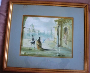 signed & dated 1959 framed under glass painting 19x22" - Picture 1 of 6