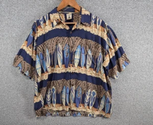Gecko Batik Vintage Men's Surf Hawaiian Aloha Print Rayon Button Shirt XL - Picture 1 of 11