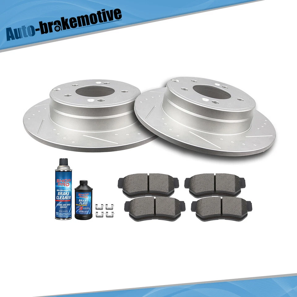 REAR SLOTTED BRAKE ROTORS BRAKE PADS CERAMIC FITS 2005-2009 Hyundai Sonata Azera - Image 1 of 1