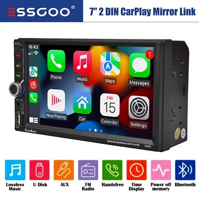 7 inch Double 2 Din Car Stereo Radio Apple CarPlay/Android Auto Touch Screen USB - Image 1 of 4