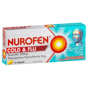 Nurofen Cold & Flu 24 Tablets Headaches Body Aches Pain Sore Throat Sinus Fever - Picture 1 of 3