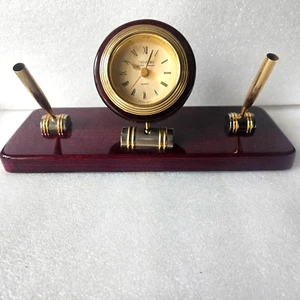 Vintage Danbury Wood Executive Desk Clock w/2 Pen Holders and a Quartz Movement. - Picture 1 of 7