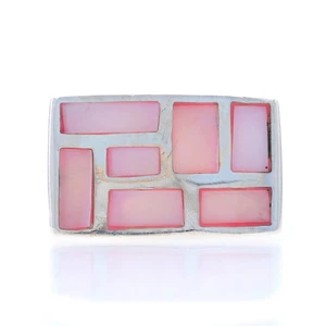 Sterling Silver Pink Mother of Pearl Cluster Cocktail Ring -925 Geometric Size 8 - Picture 1 of 9