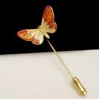 Vintage Butterfly Brooch Stick Pin Pink White Enamel Guilloche Figural