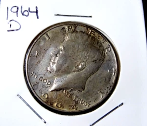 1964- D Kennedy Half Dollar US Silver Coin - Picture 1 of 3