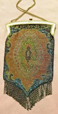 1890?ERA RED,BLACK?BRONZ,METALIC MICRO BEADED BAG LOVELY DESIGN&GOLD FRAME.FAB - Image 1 of 4