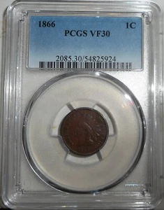 1866 Indian Head Penny, PCGS VF30, Estate Sale, FREE SHIP - Picture 1 of 2