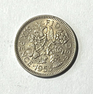 1953 UK Great Britain Lucky Coin 6 pence Tudor Rose Shamrock Thistle Leek Floral