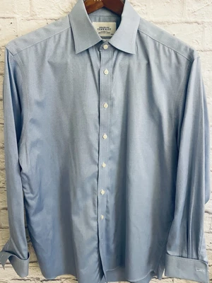 New NWOT Charles Tyrwhitt Dress Shirt Mens 17 - 35 French Cuff No Iron Blue - Image 1 of 4