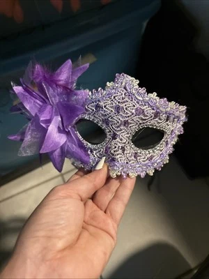 Mardi Gras Purple Masquerade Mask Lace With  Jewels Party Mask - Image 1 of 4