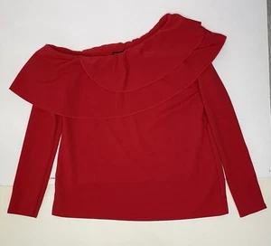 Boohoo Women’s Red Ruffle Detail One Shoulder Party Top - UK Size 12 (Worn Once) - Picture 1 of 11