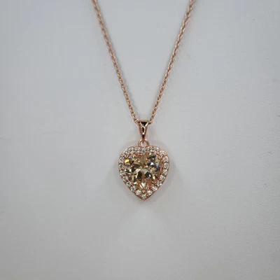 方晶锆石香槟心形切割 t & CZ 吊坠/项链,镀玫瑰金 — 第 1/4 张图片