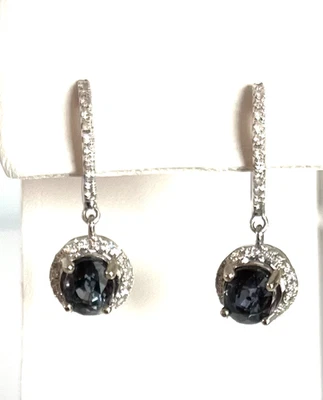 GORGEOUS COLOR CHANGE SAPPHIRE AND DIAMOND DANGLE EARRINGS WHITE GOLD - Image 1 of 3