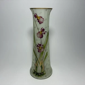 Large 14" Antique Mont Joye Legras France Cameo Glass Vase with Iris Flowers - Picture 1 of 21