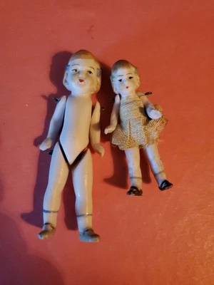 古董德国全陶瓷姐妹娃娃屋娃娃微缩模型发夹 — 第 1/4 张图片