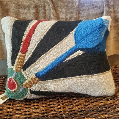 Peking Handicraft Throw Pillow Abstract Darts Wool Hooked Rectangle 14" X 18” - Image 1 of 4