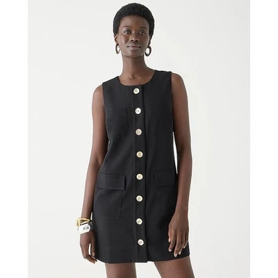 NWT J. Crew Button Front Shift Dress Size M Black Drapey Crepe Minimalist Staple - Image 1 of 4