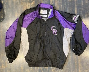NWOT! Men's Starter Colorado Rockies Embroidered Windbreaker Jacket Hooded Sz L - Picture 1 of 7