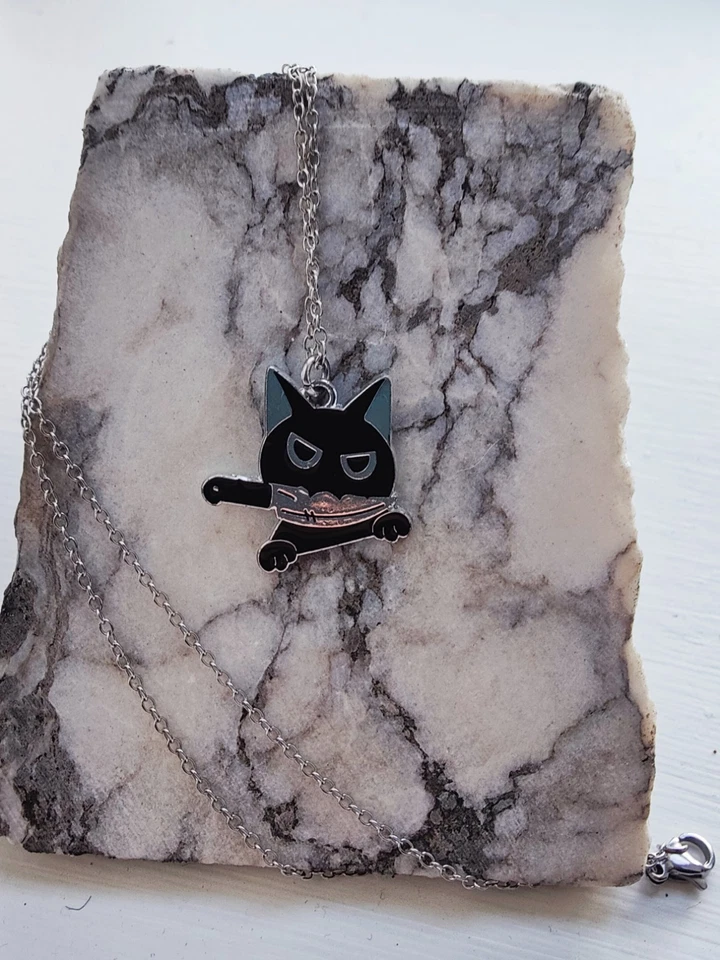 Collares Colgantes Gato Negro Asesino Sostener un Cuchillo Gatito Animal Plata Serpiente Cadena Foto 1 de 1
