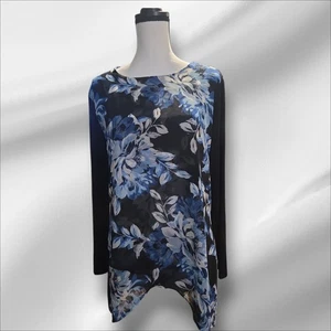 Chico's Langarmshirt asymmetrischer Saum Chiffon vorne Größe 2 Large - Bild 1 von 4