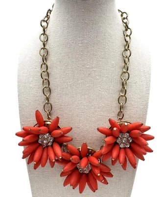 Коренастый заявление нагрудник ожерелье коралл цветок бисер со стразами золотистый цепочка - Изображение 1 из 4