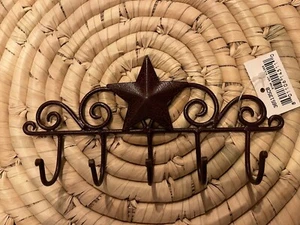 Country Farmhouse Rustic Metal Star Key Ring Holder Red Black Crackle - Picture 1 of 1