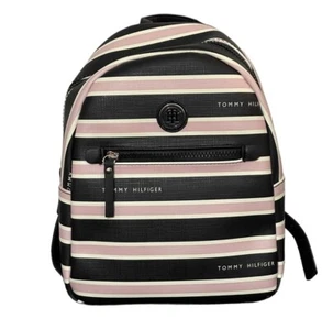 Tommy Hilfiger Pink and Black Striped Backpack Purse NWT - Picture 1 of 8