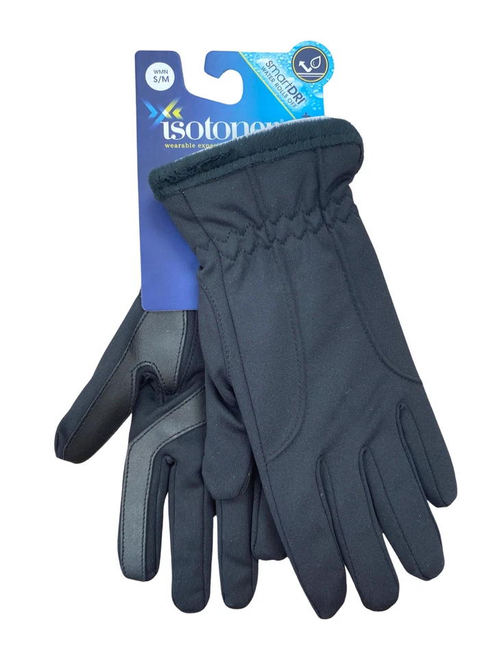 Isotoner Gloves Womens Size S/M Fleece Lined Smart Dri Works Touchscreen-Black