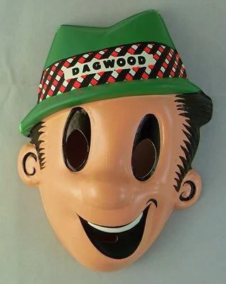Винтажная вакуумная пластиковая маска для Хэллоуина 1960-х Dagwood  - Изображение 1 из 2