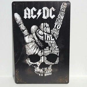AC/DC Highway To Hell Skull Rock Rustic Vintage Metal Tin Signs Man Cave Garage - Picture 1 of 1