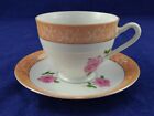 Very Pretty Teacup and Saucer with Roses and Goldish Orange Trim Marked E1038