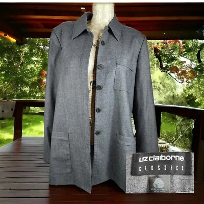 Liz Claiborne Jacket Blazer Womens Size 12 Gray Wool 6 Button Double Vented - Image 1 of 4
