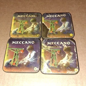 4 X ORIGINAL MECCANO VACÍO PIEZAS PEQUEÑAS LATA (EQUIPO 0/2/2A/3A SPOT) - Imagen 1 de 1