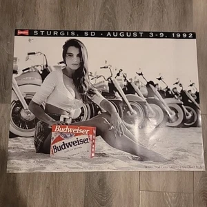 Poster vintage anni 90 Budweiser motociclista bambino - STURGIS - 1992 22"x29" - Foto 1 di 4