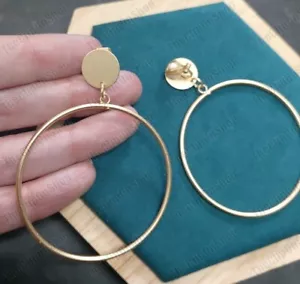CLIP ON retro LARGE HOOP EARRINGS DROP HOOPS non-pierced MATT GOLD FASHION big - Picture 1 of 12