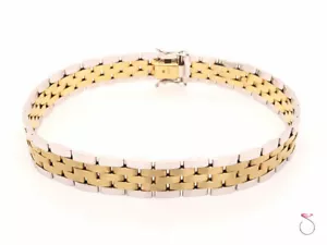 Men's 14K Gold Two Tone Jubilee Bracelet. 8.50 inches 10 mm wide. Made In Italy - Picture 1 of 5