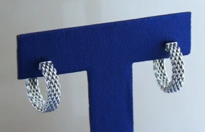 Tiffany & Co. Somerset Mesh Hoop Earrings in Sterling Silver 925 Size 0.75" - Picture 1 of 7
