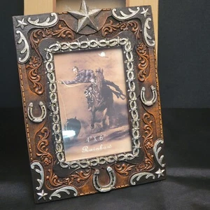 Western 4X6 Photo Picture Frame Horseshoe Star Barbwire Cowboy/girl Rainbow Inc - Picture 1 of 5