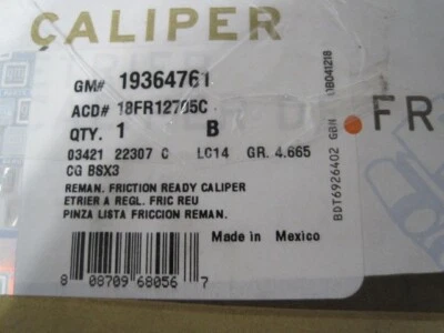 Ft Lft Rebuilt Brake Caliper w/Hwd 18FR12705C ACDelco Professional/Gold - Image 1 of 2