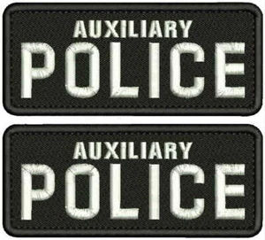 AUXILIARY POLICE EMBROIDERY PATCH 2X5 HOOK ON BACK BLACK/WHITE - Picture 1 of 1