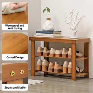 3-Tier Bamboo Shoe Rack Bench Storage Organizer Shelf Seat Entryway Hallway - Picture 1 of 12