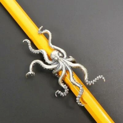 Pendiente pulpo grande de plata esterlina de un solo lado oreja brazalete oruga sin perforación Foto 1 de 4