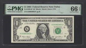 United States-Federal Res One Dollar 2003 Fr#1929-K* (K* Block) UNC Grade 66 - Picture 1 of 2