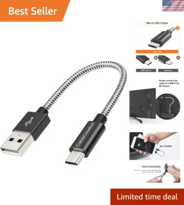 Cabo micro USB 24 AWG, carregador trançado leve de 6 polegadas para vários dispositivos - Imagem 1 de 4