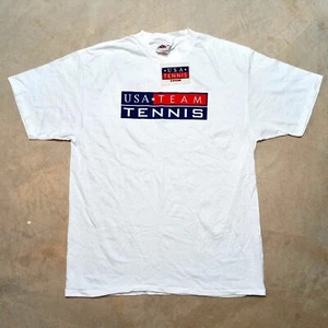 T-shirt bianca punto singolo nuova con etichetta vintage USTA Tennis USA Team - taglia XL - Foto 1 di 9
